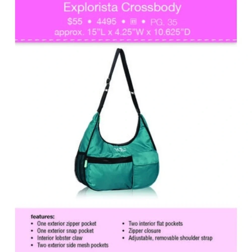 NEW Thirty One Explorista Crossbody Bag Purse Travel Teal‎ Blue/Green NWT